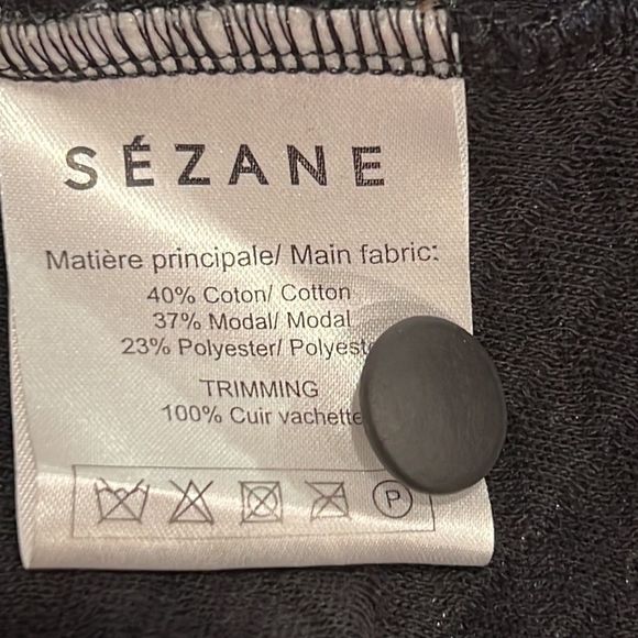 Sezane Quilted Long Line Jacket Navy with Black Leather Trim Size Medium - Picture 13 of 15